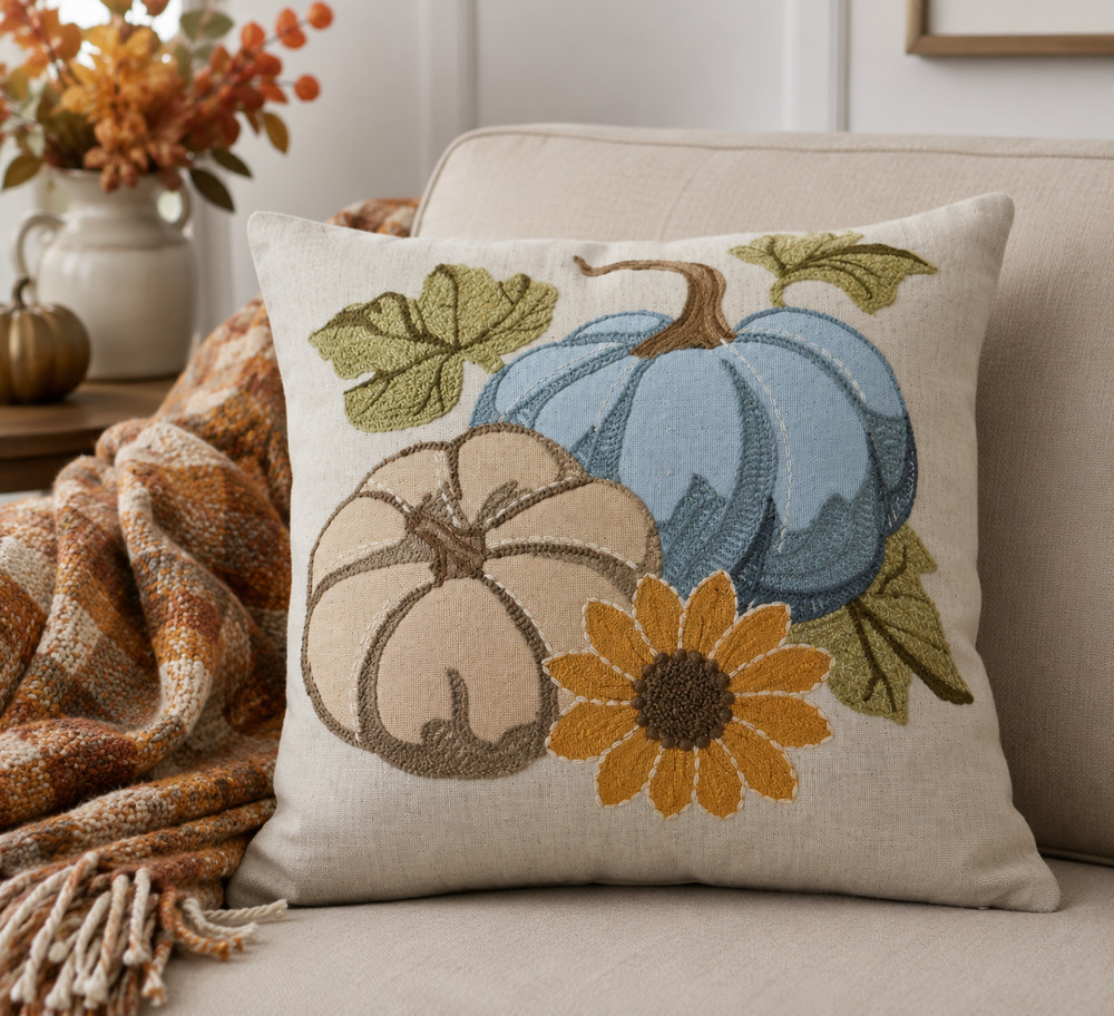 Harvest Pumpkin Sunflower Throw Pillow 18x18 Cottagecore Fall Autumn Farmhouse